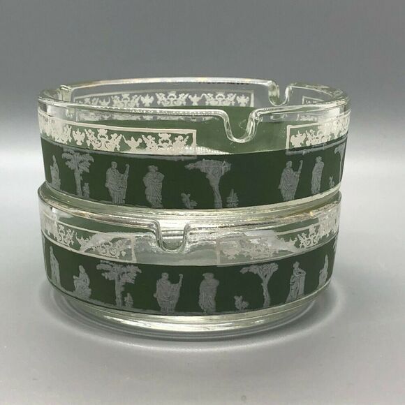 Vintage Glass Ashtray with Greek "Hellenic" Design Set of 2 - Picture 7 of 9